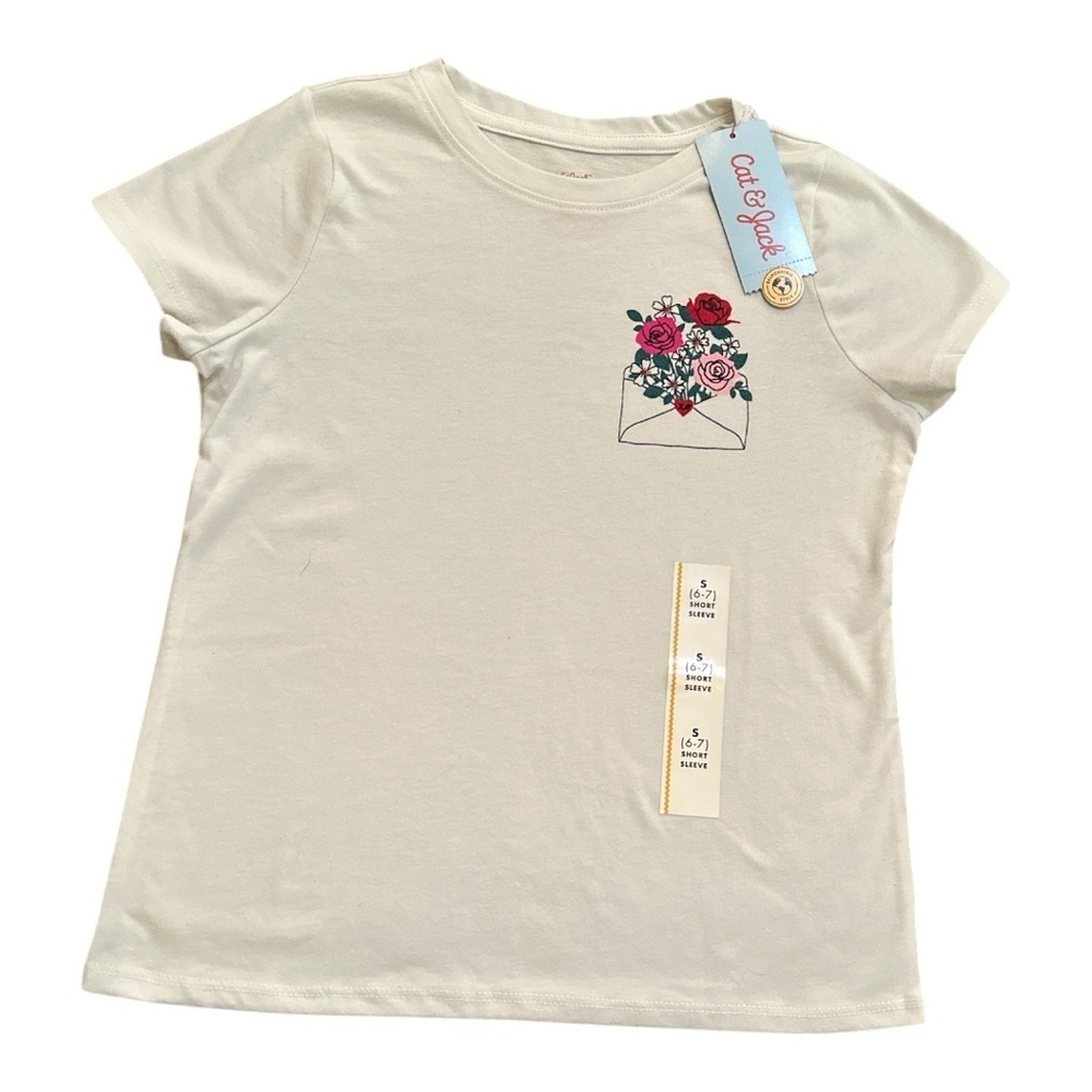 Cat & Jack Girls Cream Floral Envelope Top | Size 6/7